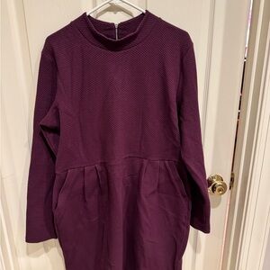 Purple Textured Long Sleeve Dress